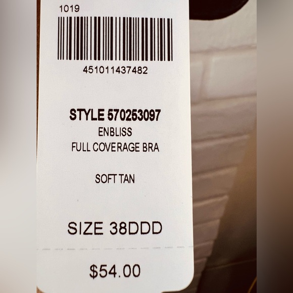 NWT Soma Enbliss Full Coverage Lined Underwire Bra 38 DDD Soft Tan Nude #0472 - Picture 9 of 13